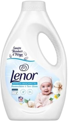Lenor Waschmittel Flüssig, Sensitiv, (1045 ml) 19 Waschladgunden, Baumwollblüte & Tiare-Blume