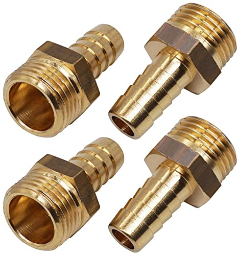 SKIR'CO (4 piezas) rosca macho de latón de 1/2 pulgadas x 12 mm, adaptador de púas de manguera, conector de cola de manguera, rosca BSP