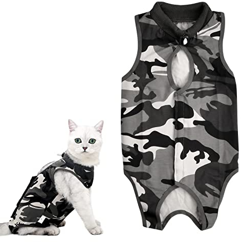 Cat Recovery Anzug, Tarnung Recovery Suit Katze, Chirurgischer Erholungsanzug, Katzenbody Nach Op, Kegel E Halsband Alternative, Kleidung Nach der Operation für Katzen Haustiere Bauchwunden (M)