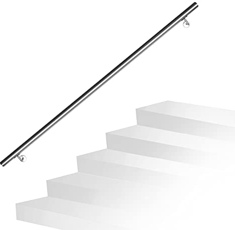 Izrielar Barandilla de acero inoxidable de 150 cm, pasamanos para escaleras con soporte de pared y tapas finales, pasamanos de pared para exterior e interior
