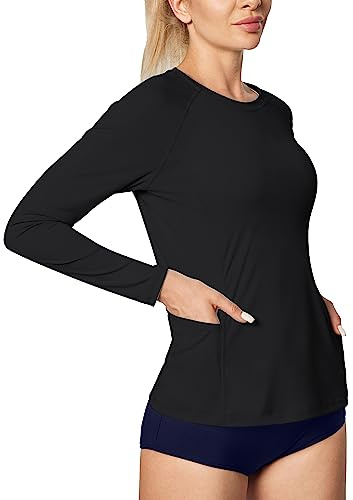 IUGA Long Sleeve Shirts for Women UPF 50+ Rash Guard Athletic Workout Tops with Pockets for Dry Fit Hiking Running Swim Shirt