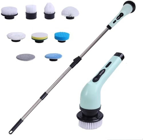 ARTSZY 9 in 1 Electric Cleaning Brush, Powerful Cleaning,Bathroom Scrubber Dual Speed,Shower Cleaning Brush with Extension Arm for Bathtub Tile Floor