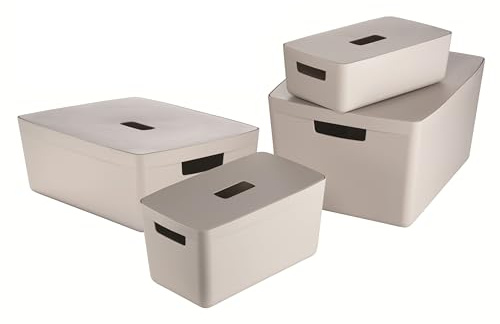 IDEA HOME Scatola di Immagazzinaggio - Contenitori di Plastica per lo Stoccaggio, Scatola di Plastica Organizzatore Cestini - Scatole con Coperchio per il Bagno Scaffale 4 Taglie Incluse 5, 8, 19, 28L