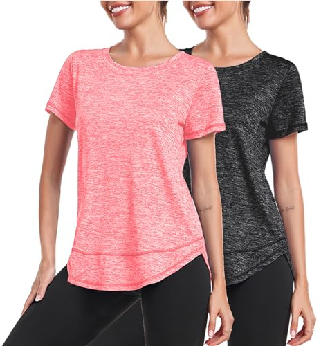 Deaviya Sport T-Shirt Damen, Kurzarmshirt Frauen, Workout Tops Rundhalsausschnitt Athletisch Lässig Laufen Yoga Fitness T-Shirts Locker Tee