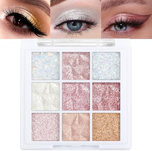 9 Colours Jutqut Glitter Lidschatten Palette, Sparkling Lidschatten Palette Shimmer, Cream Korean Make up Eyeshadow Palette Silky Powder, Waterproof Lidschattenpalette Palette High Pigmented For Women