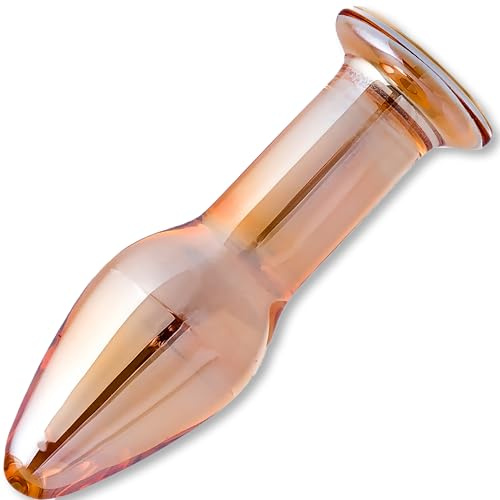 Plug anal en verre doré 10,5 cm Ø3,3 cm sextoy débutant surface lisse thermosensible chaleur froid plug anal femme petit sextoy hygiénique élégant facile à nettoyer FOPS G63