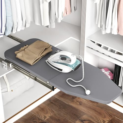 uyoyous 180° Drehung Ausziehbares Bügelbrett Faltbares Bügelbrett Schrank mit Hitzebeständige Baumwollabdeckung Bügelbretter für Schublade Garderobe Klappmaß L43cm x B30cm x H14cm Grau