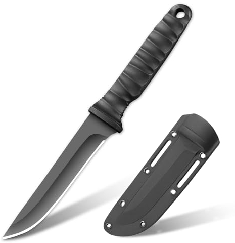 TIMKOSS Outdoor Messer Scharfes Survival Jagdmesser mit Scheide Kydex für Camping Bushcraft und Angeln, Überlebensmesser Scharfes Feststehende Edelstahl Klinge EDC Taschenmesser (Schwarz)