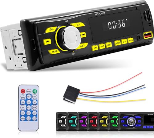Autoradio Bluetooth 1 Din - Radio Bluetooth Auto con Controllo Vocale Della Radio FM, Posizione Delle APP, Memoria di Spegnimento, Iingresso Disco AUX/TF/USB + Telecomando