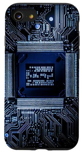 Coque pour iPhone SE (2020) / 7 / 8 Carte mère Microchip Circuit IT Fond d'ordinateur Bleu