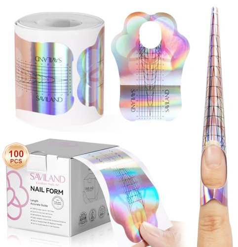 Saviland Plantilla de uñas extralarga: plantillas profesionales para extensión de uñas, guía de forma de uñas rosa láser, reflectante, plantilla autoadhesiva para uñas acrílicas, uñas de gel, uñas