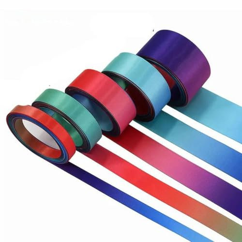 Regenbogen-Satinband, regenbogenfarbenes Band zum Basteln, Verpacken von Geschenken, Dekoration für Geburtstagspartys, DIY-Regenbogen-Haarschleifen – 5 Y-4-Breite 1 Zoll (25 mm)