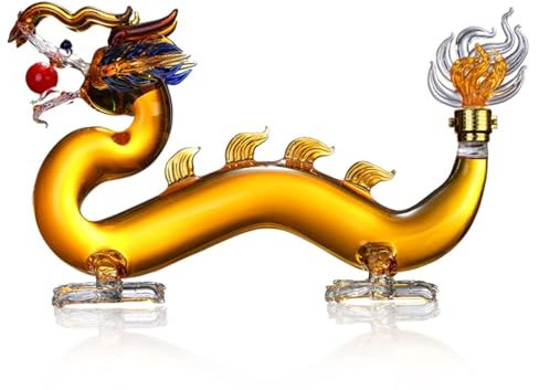 Decanter in vetro per liquore, drago, whisky, zodiaco, animale, grande, per scotch, vodka, rum, tequila, vino, rum (1000 ml)