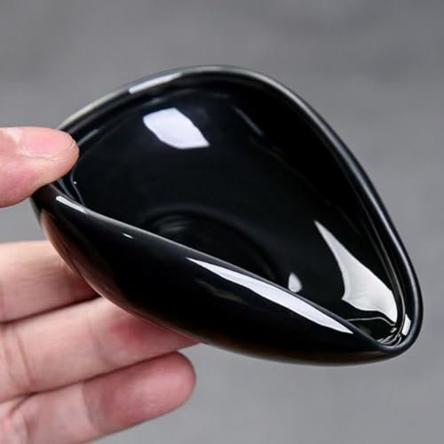 Coffee Teapot Spoon Rest for Coffee Bar, Ceramic Bean-Shaped Small Holder (Black)