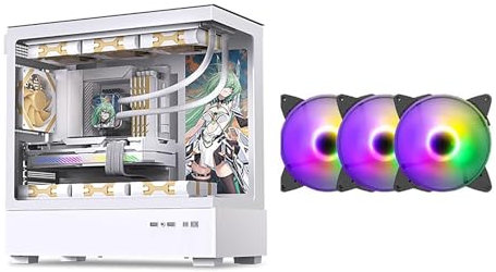 Computer Case 270° Tempered Glass Mid-Tower Case - Compatible With M-ATX/ITX Motherboard - 9 Fan Positions - Supports Water Cooling - Support Back Insertion Of Motherboard(White,9 fans)