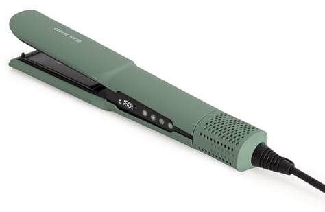 CREATE/CERAMIC AIR STYLER DUAL/Plancha secador iónico verde sage para pelo mojado o seco/Pantalla LCD, revestimiento cerámico, secado rápido, temperatura y velocidad ajustable, 1300W