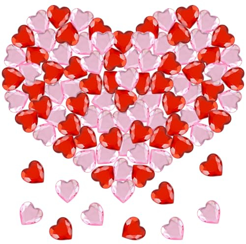 Rote Diamanten Deko Herz,200 Stück Rot Herzen Diamantkristalle 12mm,Acrylic Heart Diamanten,Herzen Tisch Streu Deko,Tischdeko Herz für Hochzeit Deko,für Hochzeit Verlobung,Valentinstag (Rot und Rosa)