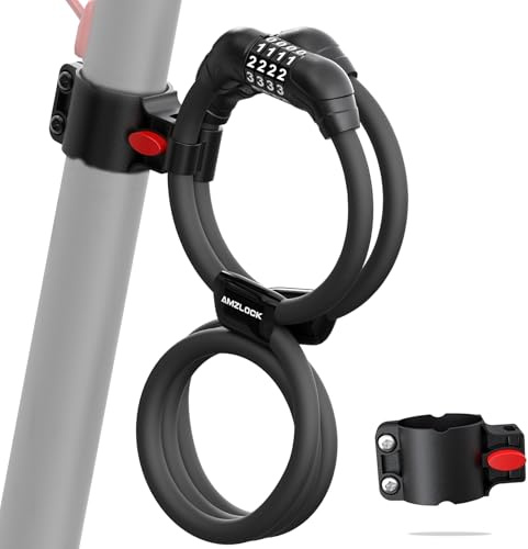 AMZLOCK E Scooter Schloss, Doppelschloss-Kabelschloss mit Halterung, Fahrradschloss 110cm/12mm, Schloss für E Scooter mit 4-stelligem Code für E Roller und Fahrrad