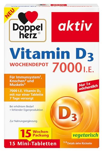 Doppelherz Vitamin D3 7000 I.E. WOCHENDEPOT - Mit nur einer Tablette 7 Tage versorgt - 15 Wochen-Packung - 15 Mini-Tabletten