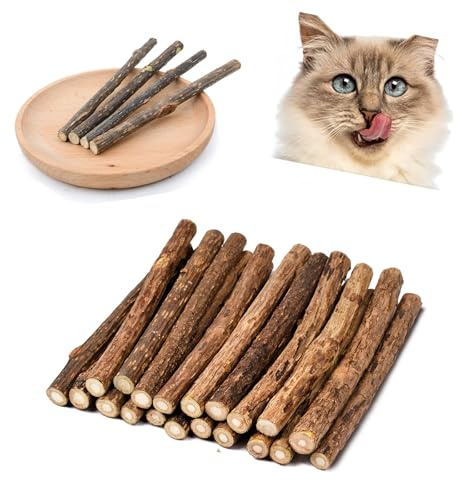 Weenwill Bastoncini di Erba Gatta,30 PCS Bastoncini Erba Gatta in Legno,Bastoncinis Cura Dentis per Gatti,Bastoncinis da Masticare per Gatti Secca Pronta Pulizia Denti Per Gattis Giocattolo Cura Denti