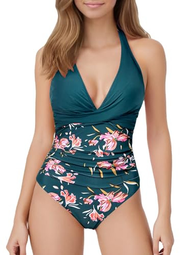 BañAdor Mujer Reductor,Trajes De BañO Mujer Sexy Cuello En V Cruzado Delantero Natacion Halter BañAdores Push Up Espalda Expuesta Vientre Plano Traje De BañO Pera Vacaciones De Verano En La Playa