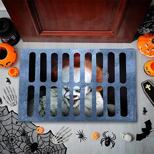 Halloween Door Mat Clown Decorations Creepy Clown Doormat Decoration, Realistic Horror Rug for Spooky Haunted House, Front Porch, Party Entrance, Scary Decor for Trick-Or-Treat And Halloween Pranks
