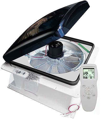 Max Air Ventilatore da tetto – Ventola di scarico reversibile per camper, telecomando 12 V, ventilazione continua estremamente silenziosa, design semitrasparente da 35,6 cm