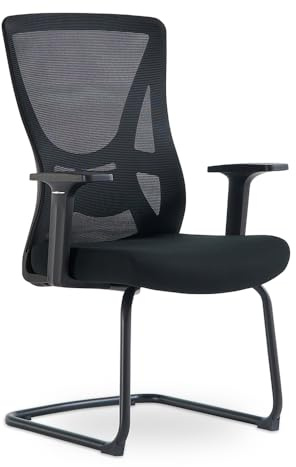 Waytex Chaise Visiteur Bureau Ergonomique Noir - Dossier Résille avec Soutien Lombaire, Assise Tissu Mousse Confort, Structure métal Robuste, Accoudoirs Fixes