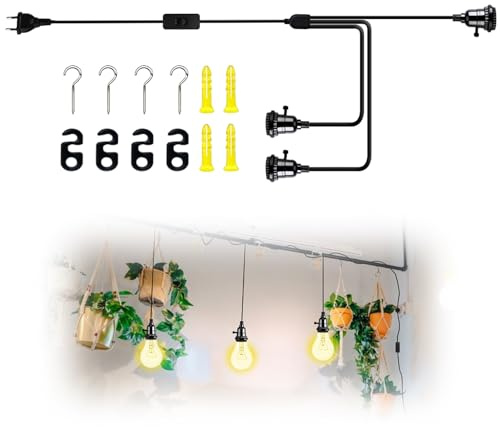 Pendelleuchte mit Stecker, Hängelampe mit Stecken und Schalter 3-Flammig Lampenfassung E27 mit Kabel, Vintage Lampenkabel Hängende Leuchte 6,3M, DIY Einzelkopf Hängeleuchte Kabel Seil für Cafe Balkon