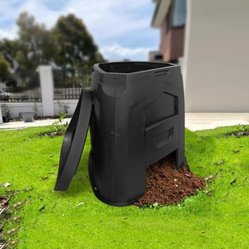 HSHBGS 240L Compostador de jardín, Compostadora para Exteriores, Compostera Negra para residuos de Cocina y jardín, con Orificios de ventilación, de plástico, Duradera e Impermeable