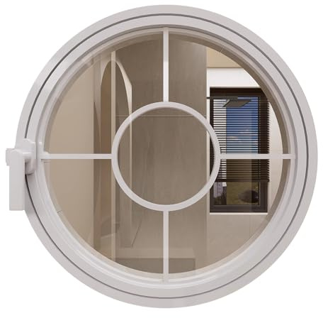 GLFNB Ventana de Vidrio Redonda giratoria con Marco de Aluminio y burlete, 40, 50, 60, 70, 80, 90 y 100 cm, para cobertizo, con Montaje Empotrado, para iluminación y ventilación (Blanca, 40 cm/15,