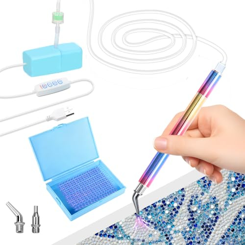 NICEWAT Diamond Painting - Penna elettrica ricaricabile, 8 pezzi, per diamond painting, con 2 testine di ricambio, per pittura a diamante 5D