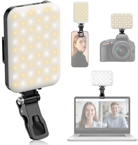 LED Clip-On Selfie Light Portable 500LM Dimmable, 3 Light Modes CRI 95+ for True Colors 2500mAh Rechargeable Battery,Fits Phones/Cameras/Laptops for TikTok/Vlogging/Zoom Calls