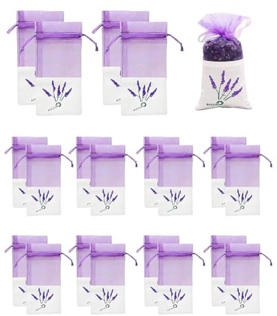 HUVZOR 20 sacchetti vuoti di lavanda, sacchetti a rete ricaricabili per fiori secchi, spezie ed erbe aromatiche (20 pezzi) | Tessuto a rete di alta qualità chiusura a coulisse un facile riempimento