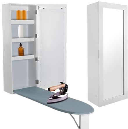 Planche à Repasser Casiers Table à Repasser Armoire 4 étagères de Rangement Armoire à Repasser Suspendu,pour Salon, Chambre,Économisez de l'espace (Cabinet avec Une Jambe de Soutien)