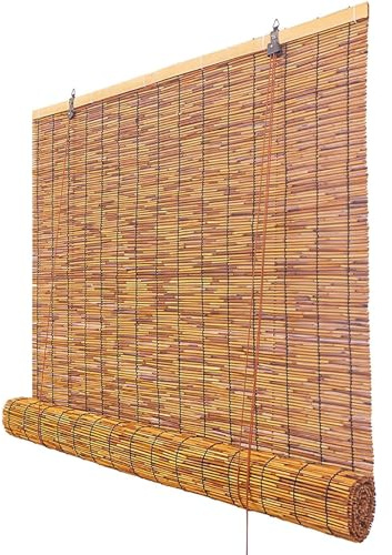 Bambus Rollo Jalousine Retro Bambusrollo 40 60 80 100 110 130 150cm Breit Sonnenschutz Sichtschutz Schilf Vorhang Wetterfest Bambus Raffrollo Mit Hakenaufhängung for Fenster/Balkon(120x200cm/47x79in)