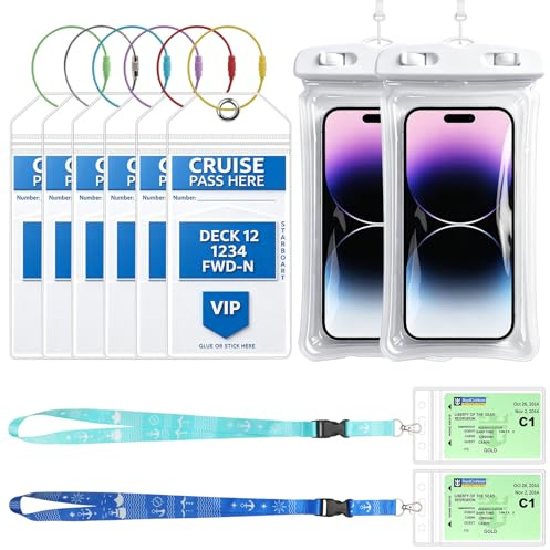 6 etiquetas para equipaje para cruceros, 2 soportes para tarjetas de embarque con cordón y 2 fundas impermeables para teléfono móvil, juego para AIDA, TUI y MI barco