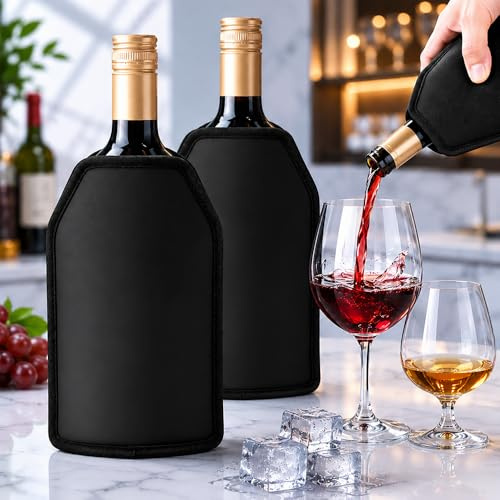 2 Stück Kühlmanschette Wein, HOVCEH 23 × 16 × 1.5cm Wiederverwendbar Weinkühler Manschette, Flaschenkühler Manschette mit Gummiband, Kühlmanschette Flasche für Wein & Sekt, Schwarz