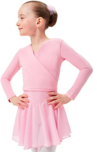 tanzmuster Ballett Wickeljacke Mädchen - Mandy - extra weicher Baumwollstoff - Ballettjacke zum Binden für Kinder - rosa 128/134