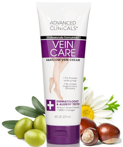 Advanced Clinicals Varicose Veins Cream for Legs, Spider Vein & Varicose Vein, Vitamin K, Arnica, 8 Fl Oz