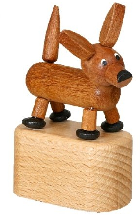 Rudolphs Schatzkiste Holzspielzeug Wackelfigur Dackel Höhe=7,5cm NEU Spielzeug Wackeln Wackeltier Wackelspielzeug Figur Holzspielzeug Holztier Tier Drücken Drückfigur Holz Holzfiguren Seiffen
