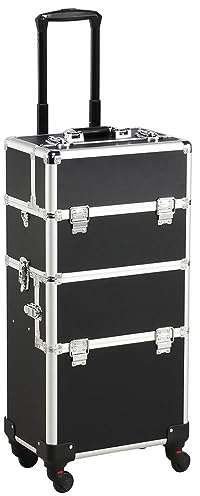 Yaheetech Professional Makeup Trolley 3 in 1 Extra Large Makeup Case Cosmetic Case Hairdressing Vanity Case Beauty Nail Rolling Trolley Cosmetic Box on Wheels, Black