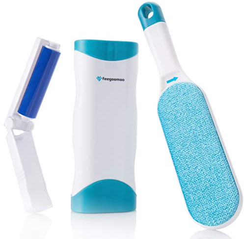 Fusselbürste im Set mit Faltbarer Fusselrolle - Wiederverwendbare Tierhaarentferner mit extrem einfacher Reinigung - nutzbar auch als Kleiderbürste Blau