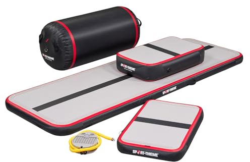 Sport-Thieme AirTrack Set Training Carbon | 5-teilig für Sprungtraining | Mit Fußpumpe & Manometer | Schwarz Rot | Vinyl | Für Vereinstraining & Anfänger | Gewicht 23 kg