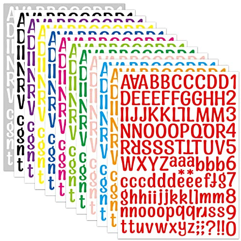 Kit di Lettere Adesive,Confezione da 12 Fogli di Lettere Adesive in Vinile,Kit di Lettere e Numeri Adesivi per Scrapbooking,Etichettatura,Decorazione,126 Lettere per Foglio