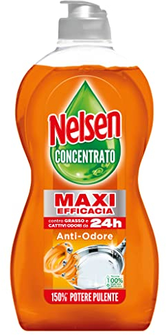 Nelsen detersivo stoviglie e piatti a mano, Concentrato di Potere Antiodore, con azione sgrassante, 450 ml
