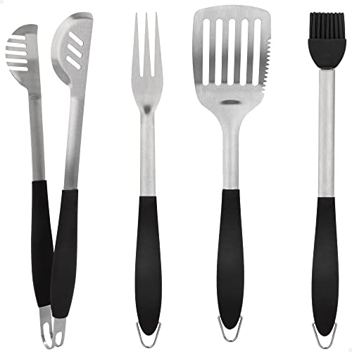 AKTIVE 63011 - Ensemble d'Ustensiles de Barbecue 4 Pièces, Pinces à Barbecue, Spatule, Fourchette à Découper et Pinceau, Ensemble d'Ustensiles de Barbecue, Outils de Gril