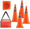 VEVOR Cono de Tráfico Reflectante 4 Piezas 70 cm Pedestal de Obra Plegable Portátil Cono de Seguridad de Base Ancha con Bolsa de Transporte para Demarcación de Estacionamiento en Carretera