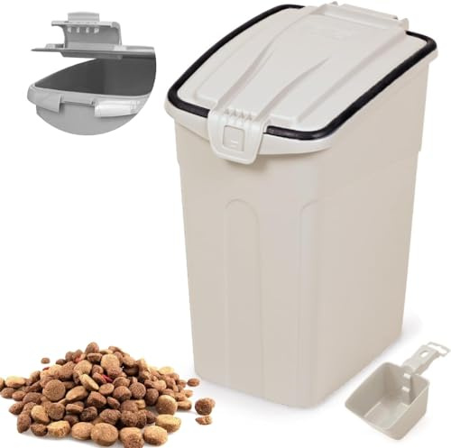 BPS Contenedor de Comida para Mascotas Caja de Alimentos Pienso Tapa Abatible Hermética con Pala para Perros y Gatos (S: Blanco) BPS-4160BL*1