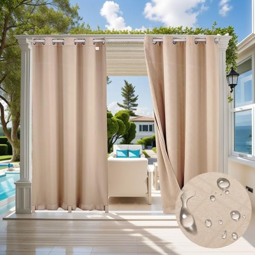TOPCHANCES Vorhänge Blickdicht mit Ösen,Thermovorhang Kälteschutz,Winter Verdunklungsvorhänge Thermal Sichtschutz Terrasse für Wohnzimmer Schlafzimmervorhänge(Beige 132×213cm 1 Stück)